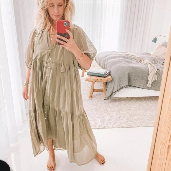 NWT Spell And The Gypsy Honey Smock Dress in Olive Sz. Small, Sundown Drop 2021 - Picture 2 of 5